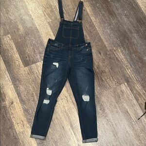 Wax Jean Women’s Dark Blue Distressed Denim Overalls